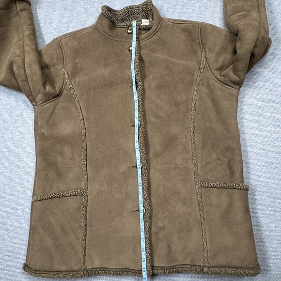 LL Bean Womens Light Brown Coat Button Up Jacket Sherpa Lining High Neck Sz XL - Picture 15 of 16